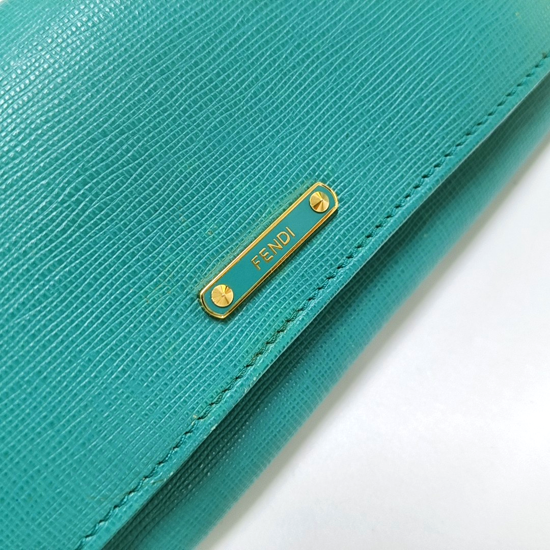 FENDI Blue Green Leather Wallet Golden hardware-(SKU)-958576220