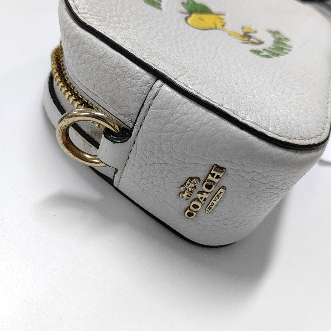 COACH White Leather Printed Single Shoulder Bag Crossbody Golden hardware Removable shoulder strap-(SKU)-933824945