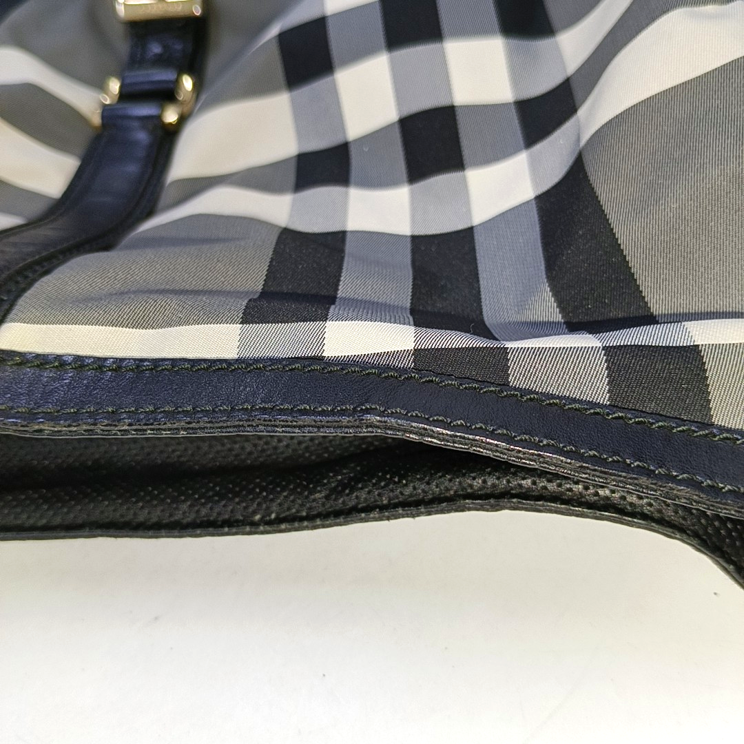 BURBERRY Gray Nylon Battle Horse Plaid Single Shoulder Bag Golden hardware-(SKU)-943189474