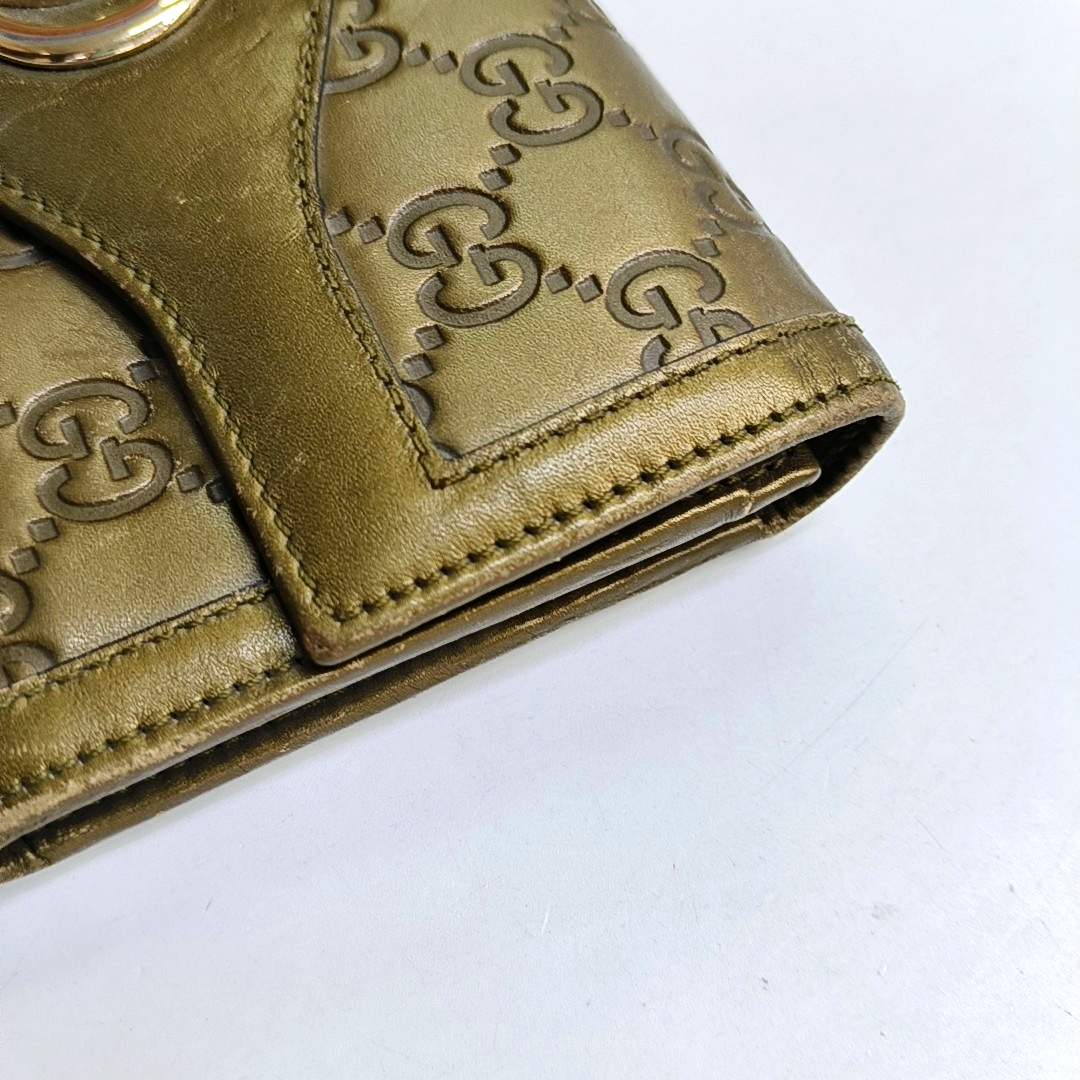 GUCCI Yellow-Green Calfskin Monogram Embossed Wallet Golden hardware-(SKU)-949959862
