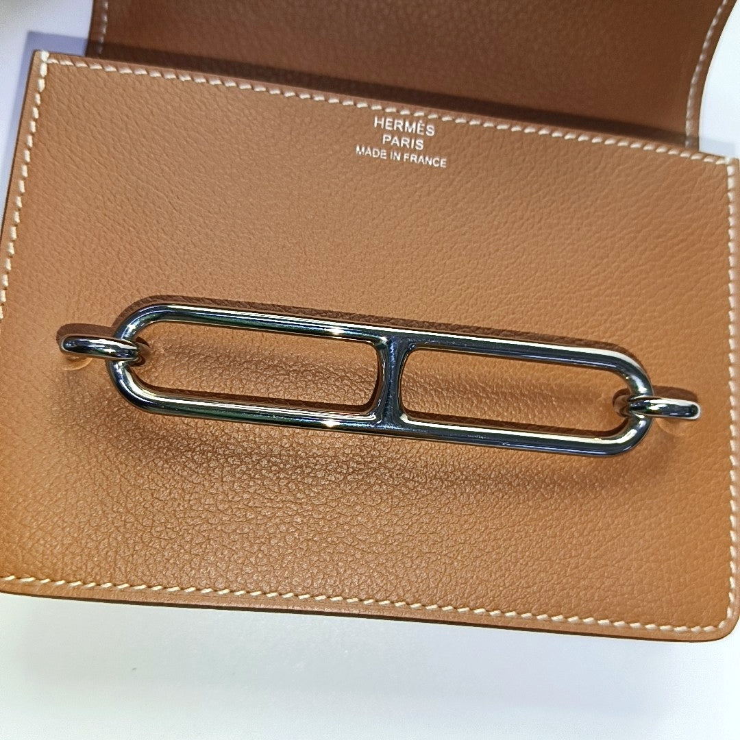 HERMÈS Roulis Gold Brown Evercolor Calfskin Wallet Silver Hardware U Sub-pockets-(SKU)-966024650