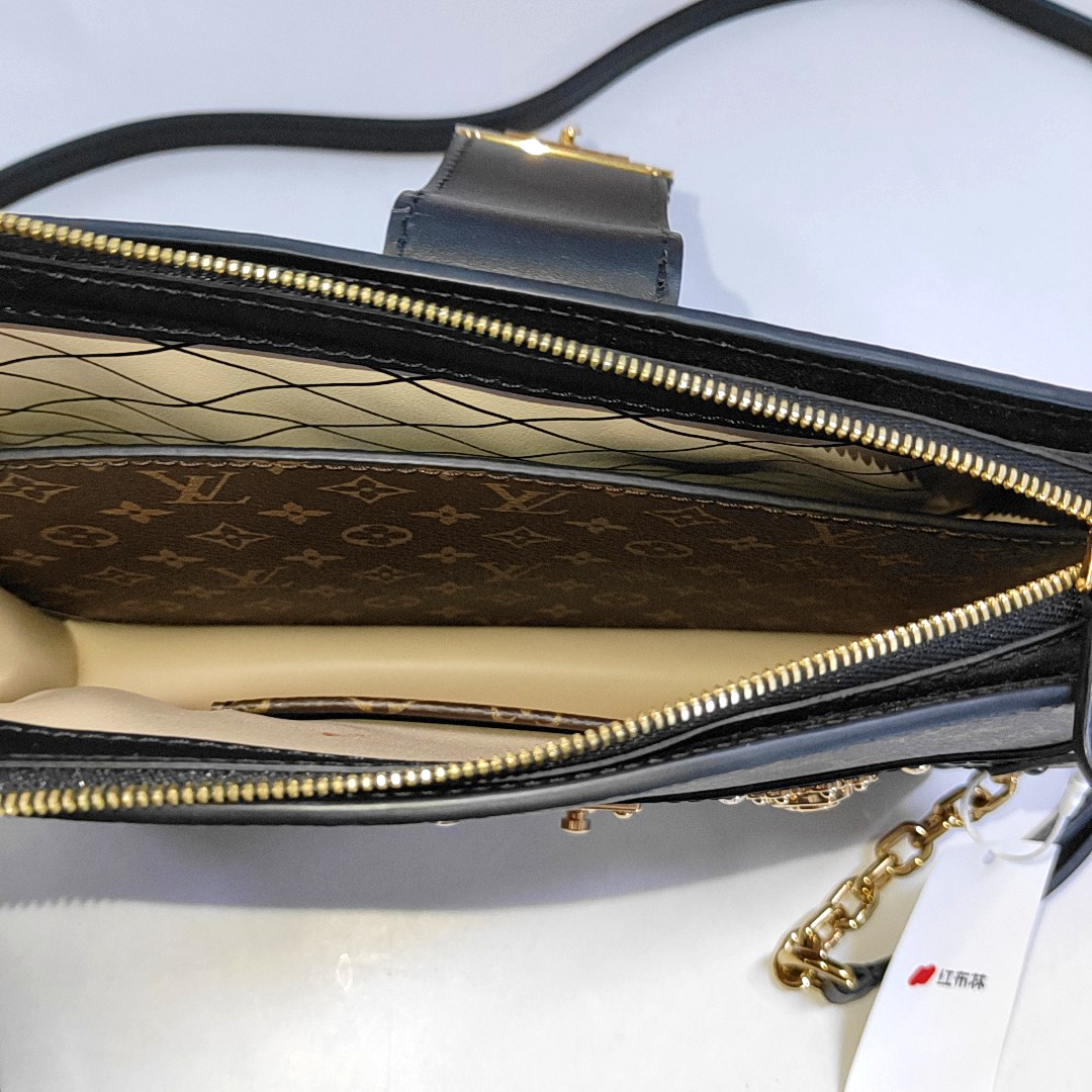 LOUIS VUITTON TRUNK Brown Coated Canvas Monogram Crossbody Bag Shoulder Bag Golden Hardware Removable Strap Accessories Included-(SKU)-943345800