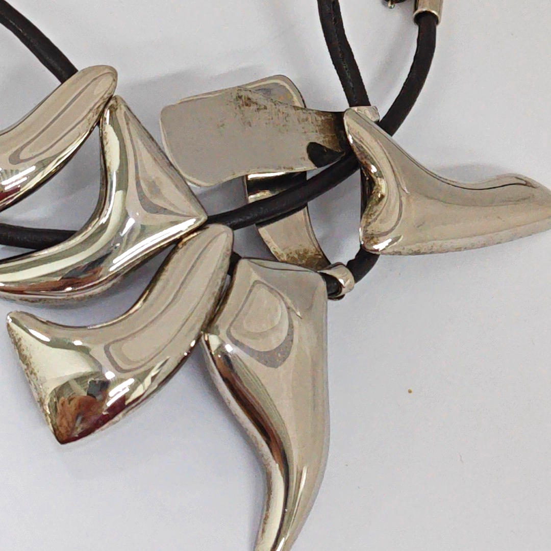 FERRAGAMO Silver Leather Alloy Necklace Length44cm-(SKU)-940395883