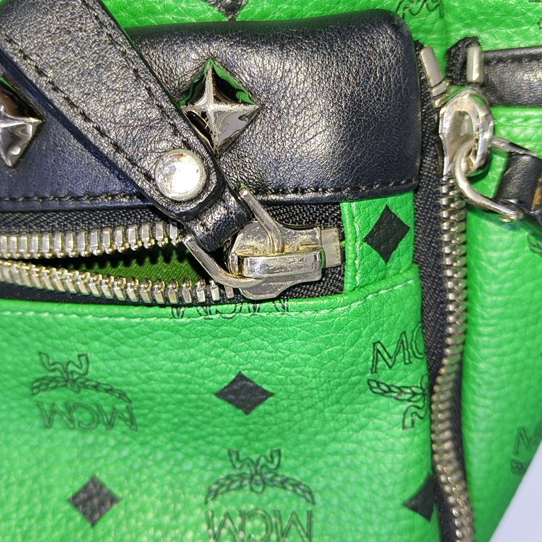 MCM STARK Small size Green Coated Canvas Monogram Studs Backpack Handbag Silver Hardware Sub-bag-(SKU)-940018584