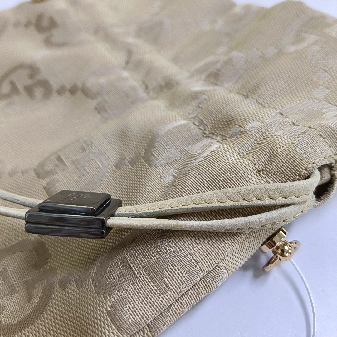GUCCI Bucket bag Beige Canvas Monogrammed Handbag Golden Silver Hardware-(SKU)-955357697