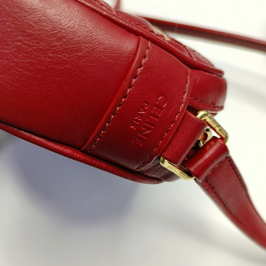 CELINE C CHARM Small size Red Leather Quilted Shoulder Bag Golden hardware-(SKU)-950436604