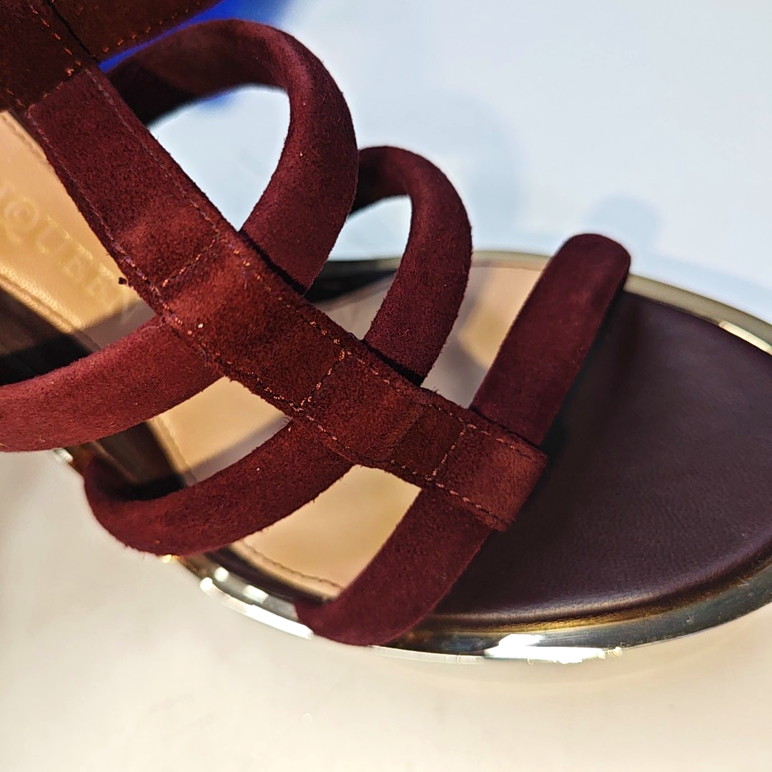 Alexander McQUEEN 36code Autumn Red Suede Leather Women's High Heel Sandals-(SKU)-943292517