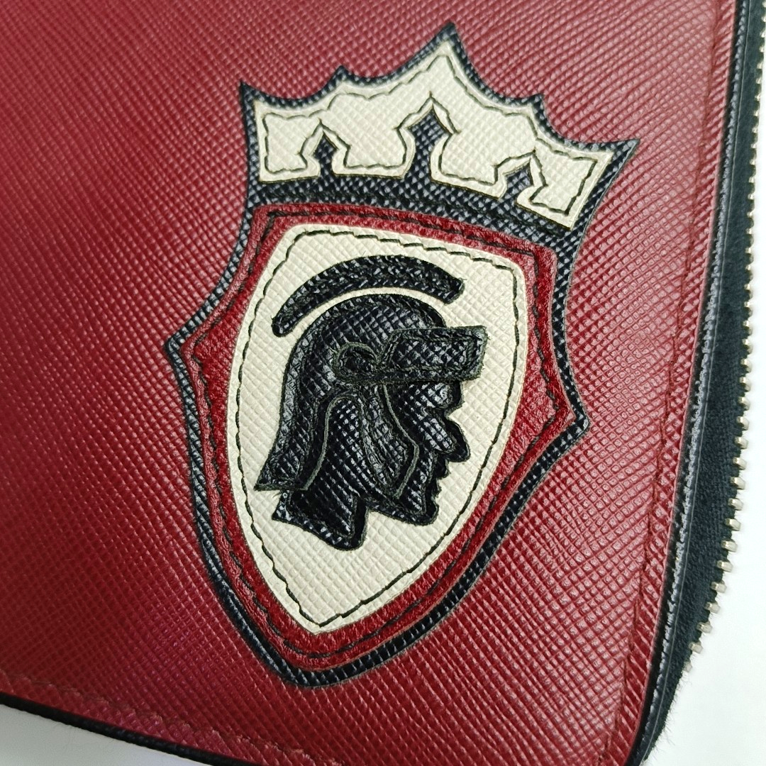 PRADA Red Leather Embossed Wallet Silver Hardware-(SKU)-942851386