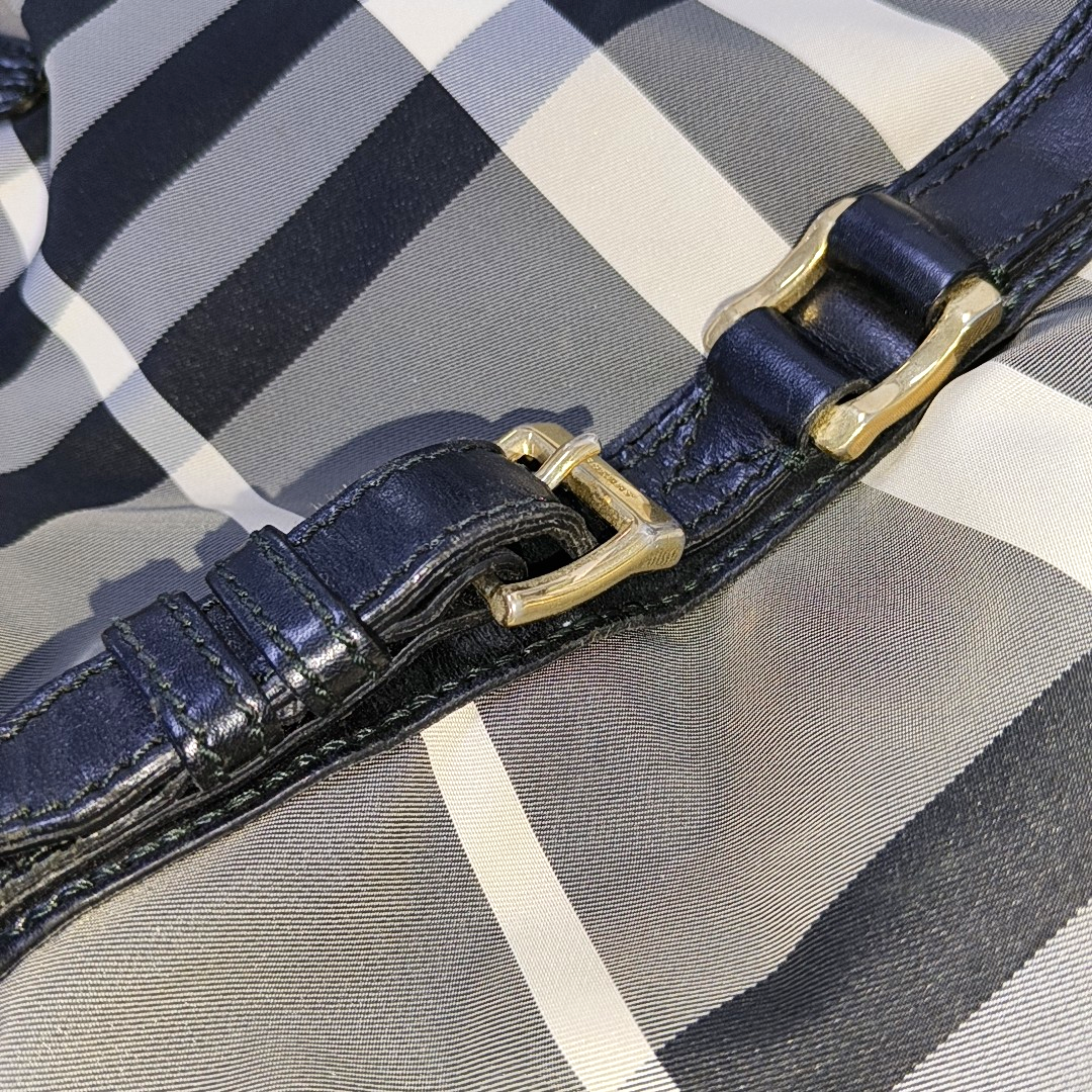 BURBERRY Gray Nylon Battle Horse Plaid Single Shoulder Bag Golden hardware-(SKU)-943189474
