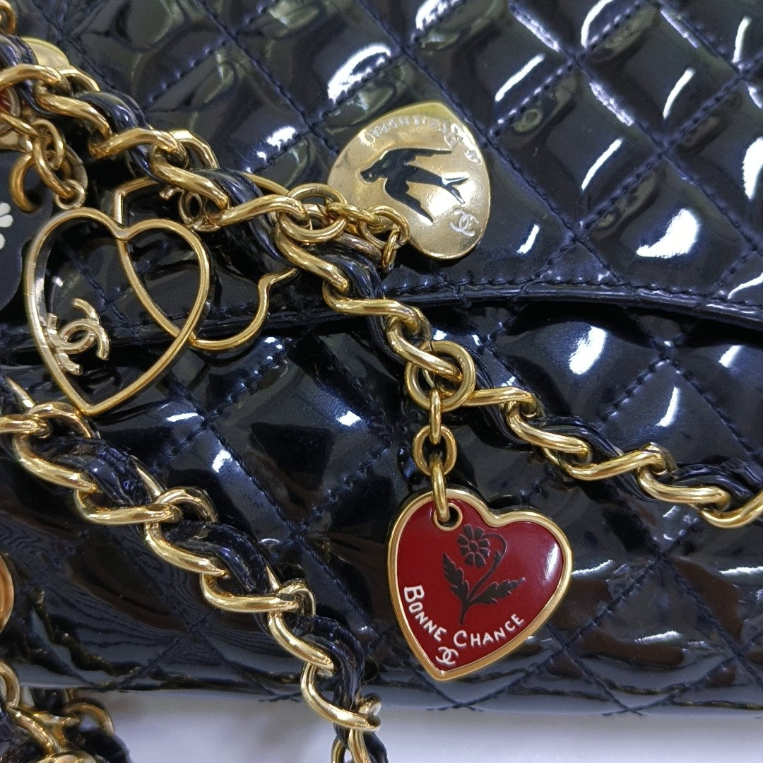 CHANEL CLASSIC FLAP Medium Black Patent Leather Cannage Flap Single Shoulder Bag Gold Black Red Hardware 13 Clasp-(SKU)-969308446