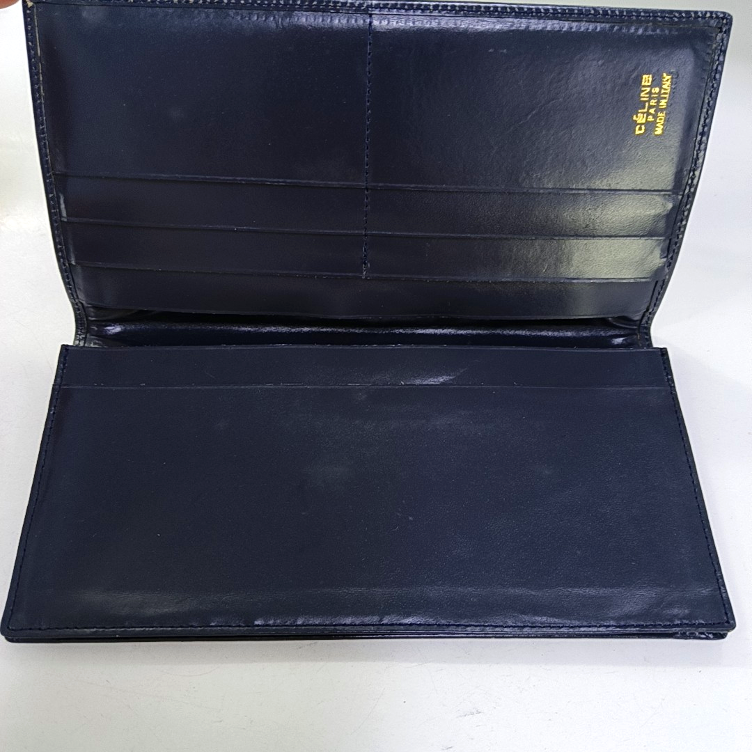 CELINE Dark Blue Canvas Embossed Wallet Golden hardware-(SKU)-960315940