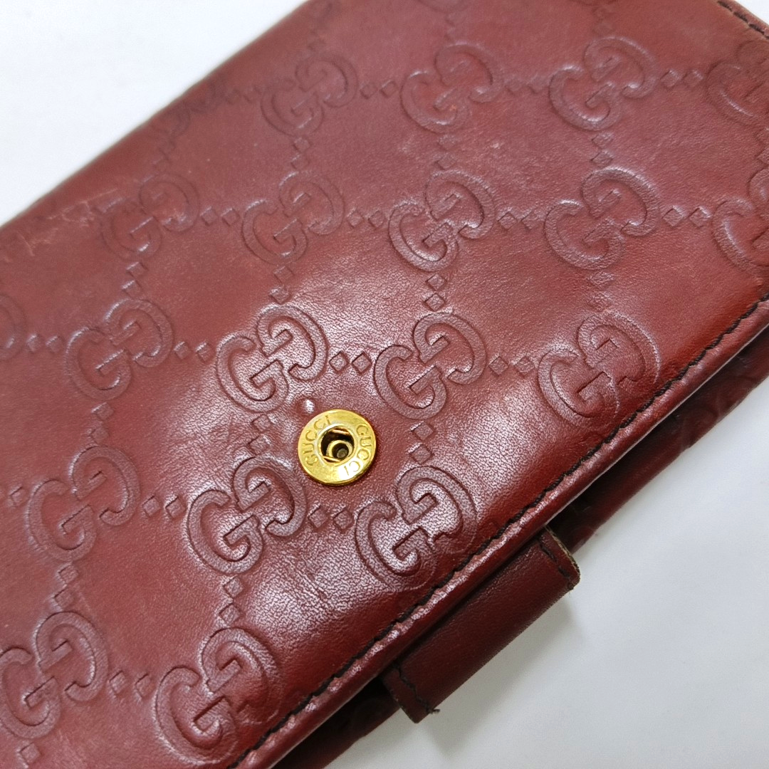 GUCCI Red Cowhide Monogrammed Embossed Wallet Golden hardware-(SKU)-946774567