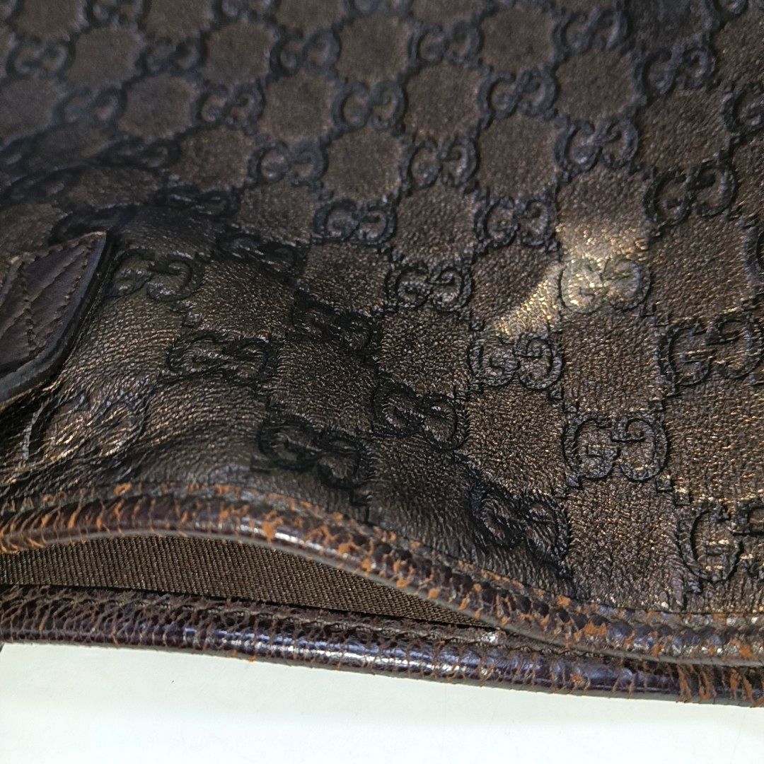 GUCCI Tote bag Dark Brown Cowhide Monogram Crumpled Single Shoulder Bag, Handbag Silver Hardware-(SKU)-929188415
