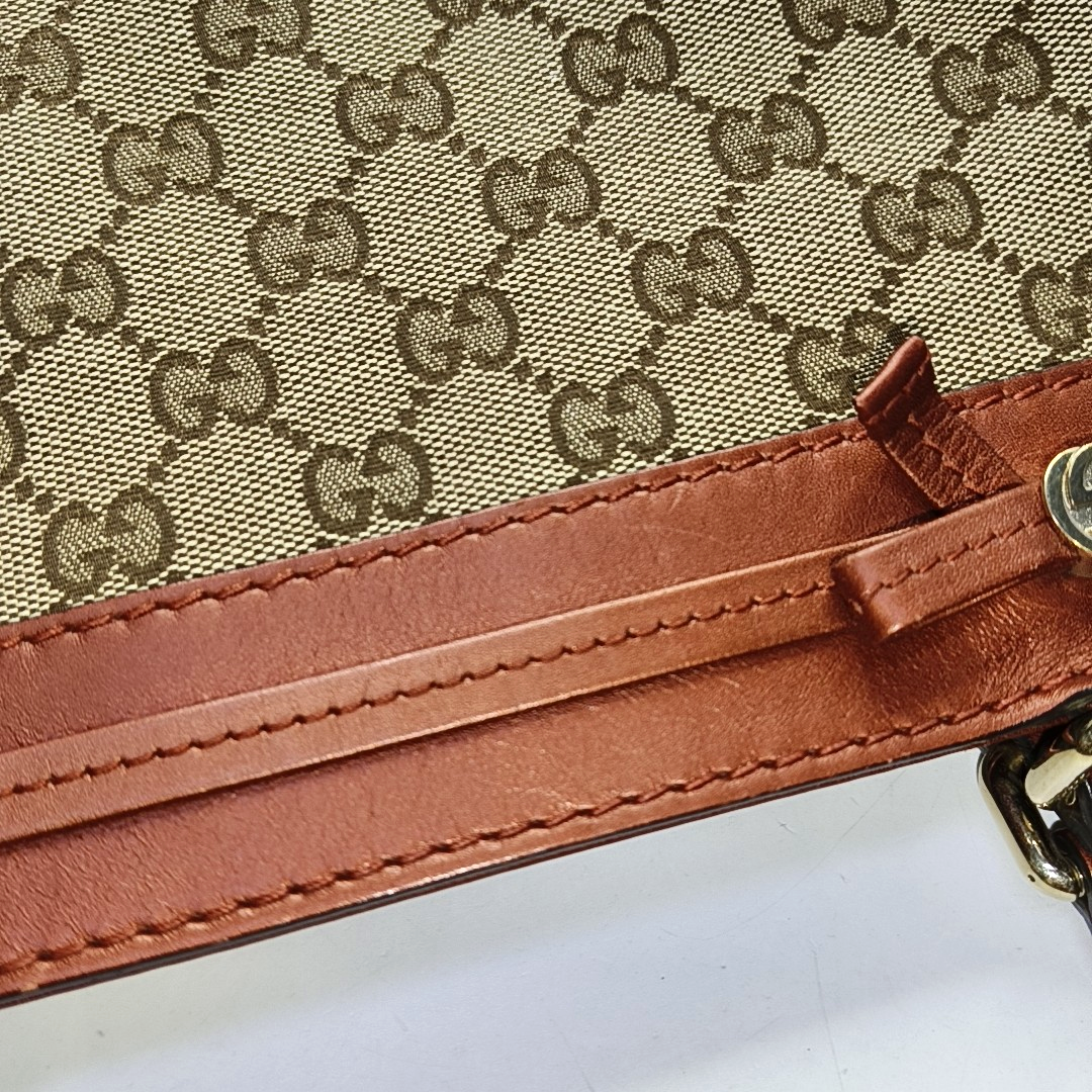 GUCCI Tote bag Khaki Coated Canvas Monogram Handbag Shoulder Bag Golden hardware-(SKU)-954695205
