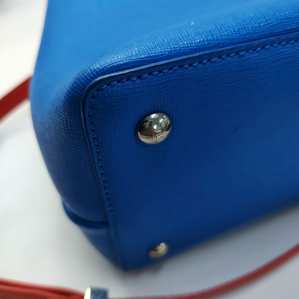 FENDI 2 Jours Small size Blue Cowhide Little Monster Shoulder Bag Handbag Crossbody Bag Silver Hardware Removable shoulder strap-(SKU)-954330398