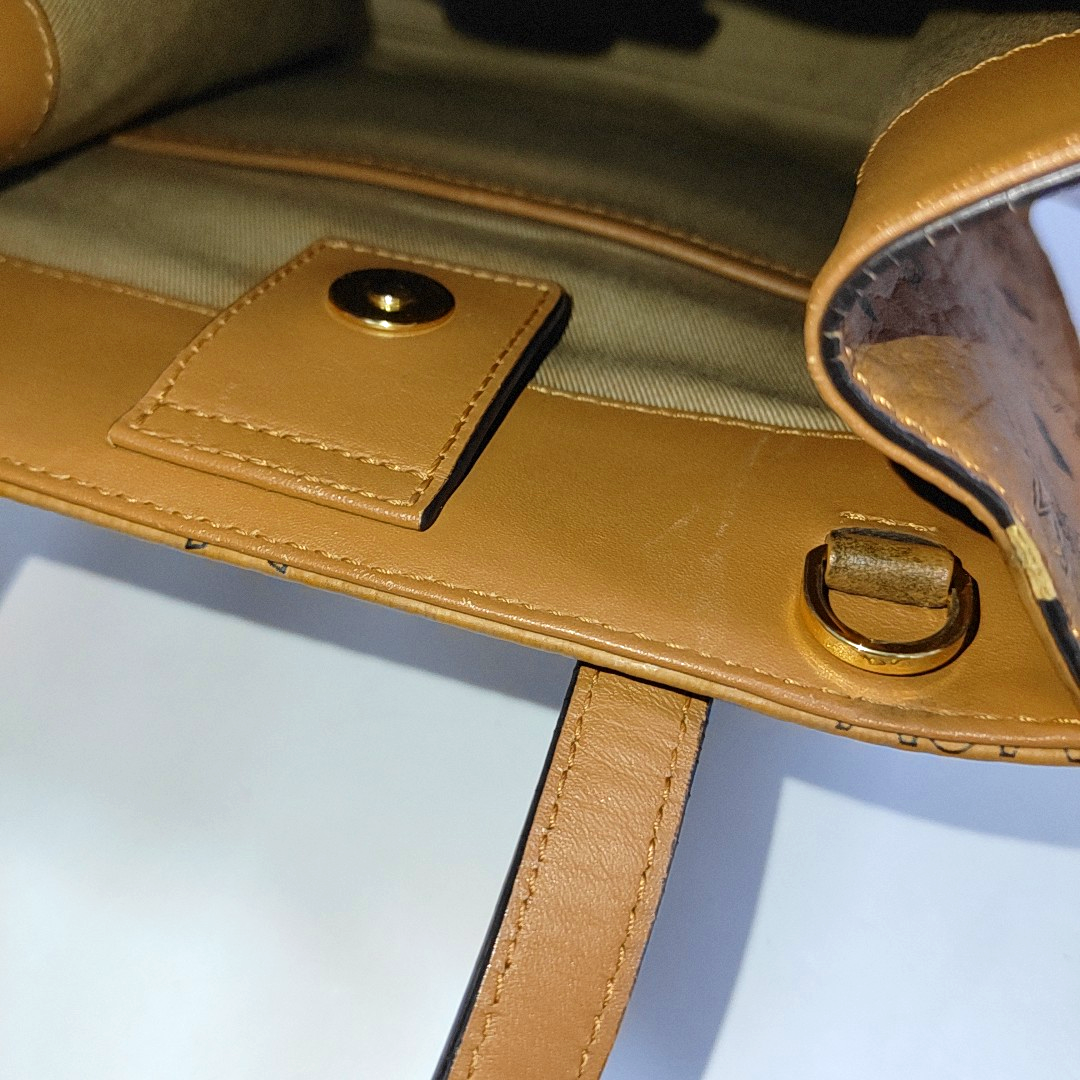 MCM KLASSIK mini Cognac Coated Canvas Monogram Single Shoulder Bag Golden hardware Removable shoulder strap-(SKU)-14432552