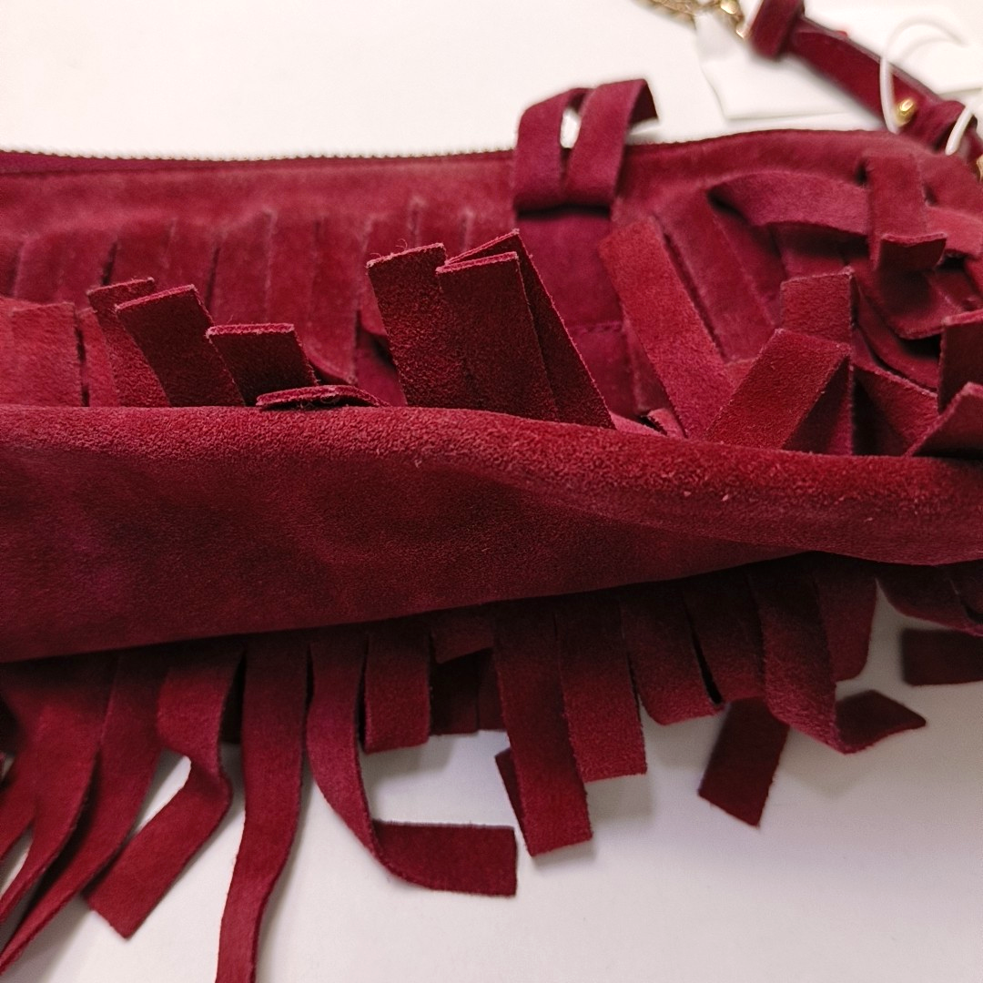 BURBERRY Plum Velvet Leather Fringe Single Shoulder Bag Crossbody Bag Silver Hardware Removable shoulder strap-(SKU)-955725239