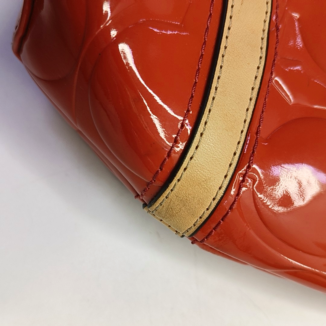 COACH Tote bag Orange Leather Old Flower Embossed Single Shoulder Bag Golden hardware-(SKU)-943933653