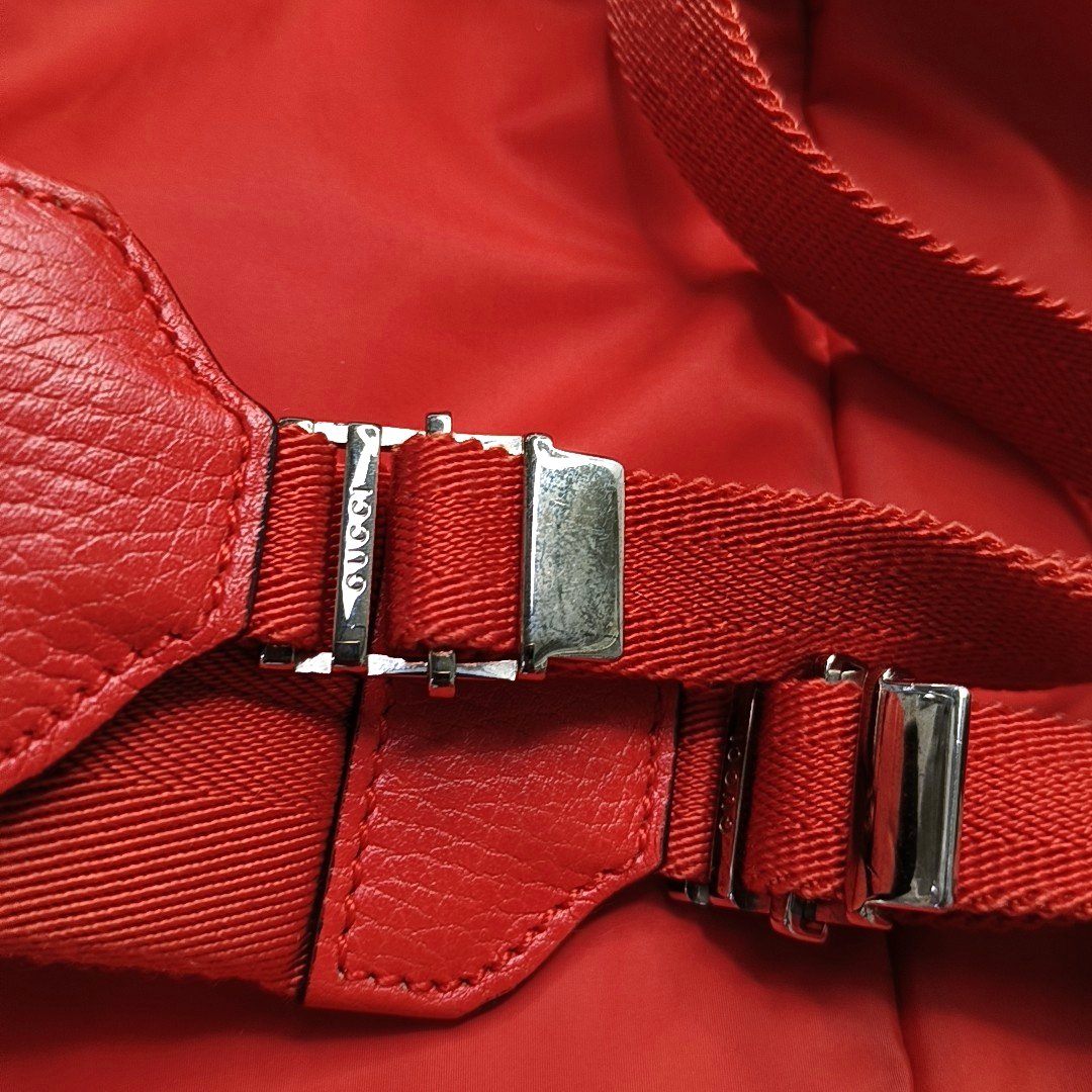 GUCCI Red Nylon Monogram Backpack Silver Hardware-(SKU)-956256558
