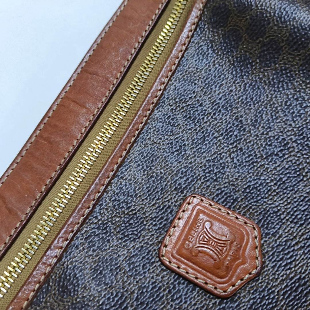 CELINE MACADAM CLUTCHES Dark Brown Coated Canvas Triumph Handbag Tote Bag Golden hardware-(SKU)-959810652