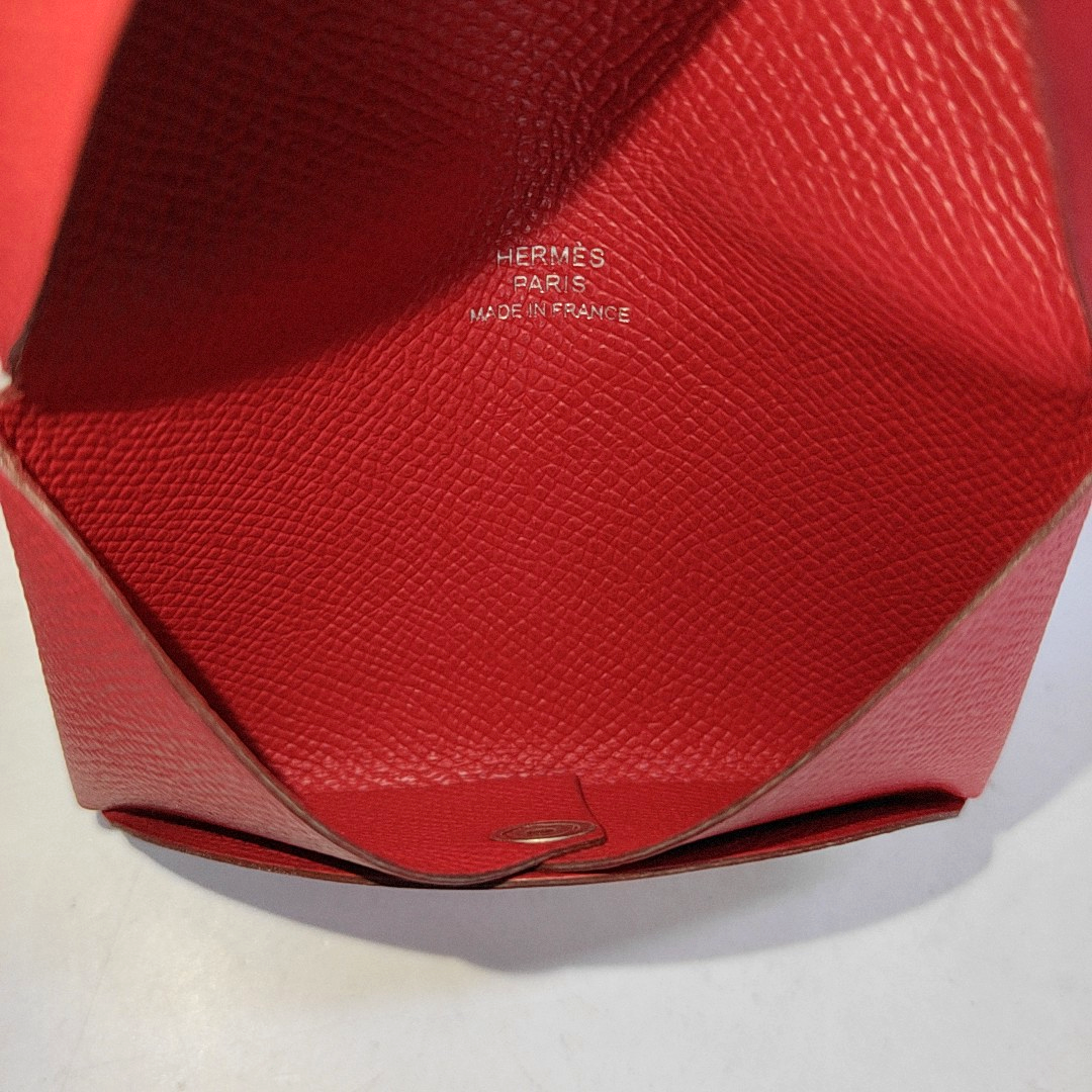 HERMÈS Calvi True redEpsom牛皮卡包 Silver Hardware Tstamp-(SKU)-949332528