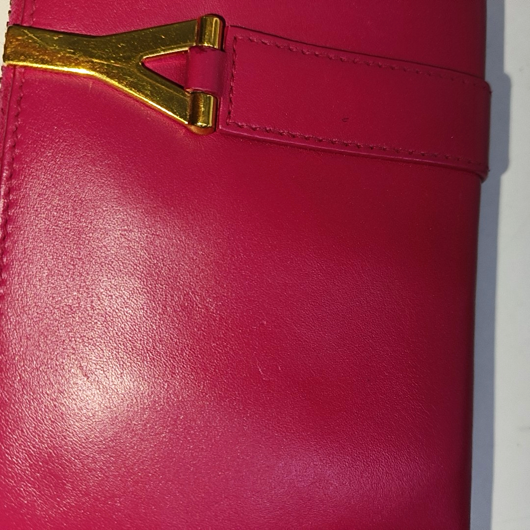 YSL Fuchsia Leather Wallet Golden hardware-(SKU)-935677489