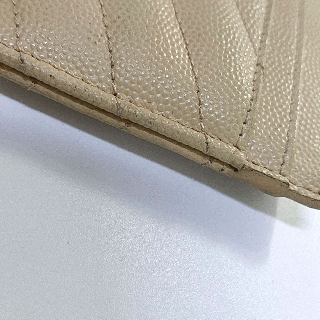 YSL MONOGRAM 米色牛皮绗缝V纹卡包 Golden hardware-(SKU)-960710040