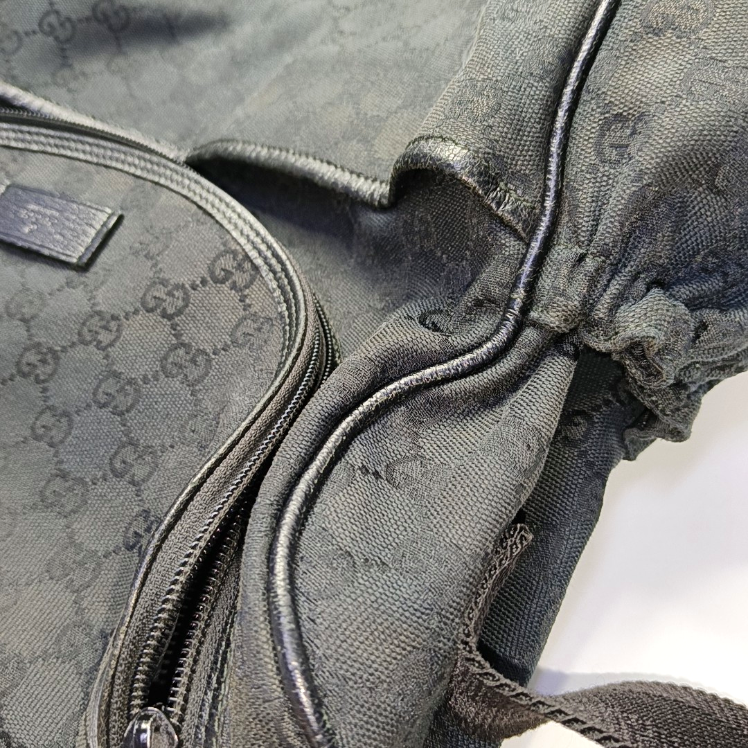 GUCCI Black Canvas Monogrammed Crossbody Shoulder Bag Silver Hardware-(SKU)-956075743