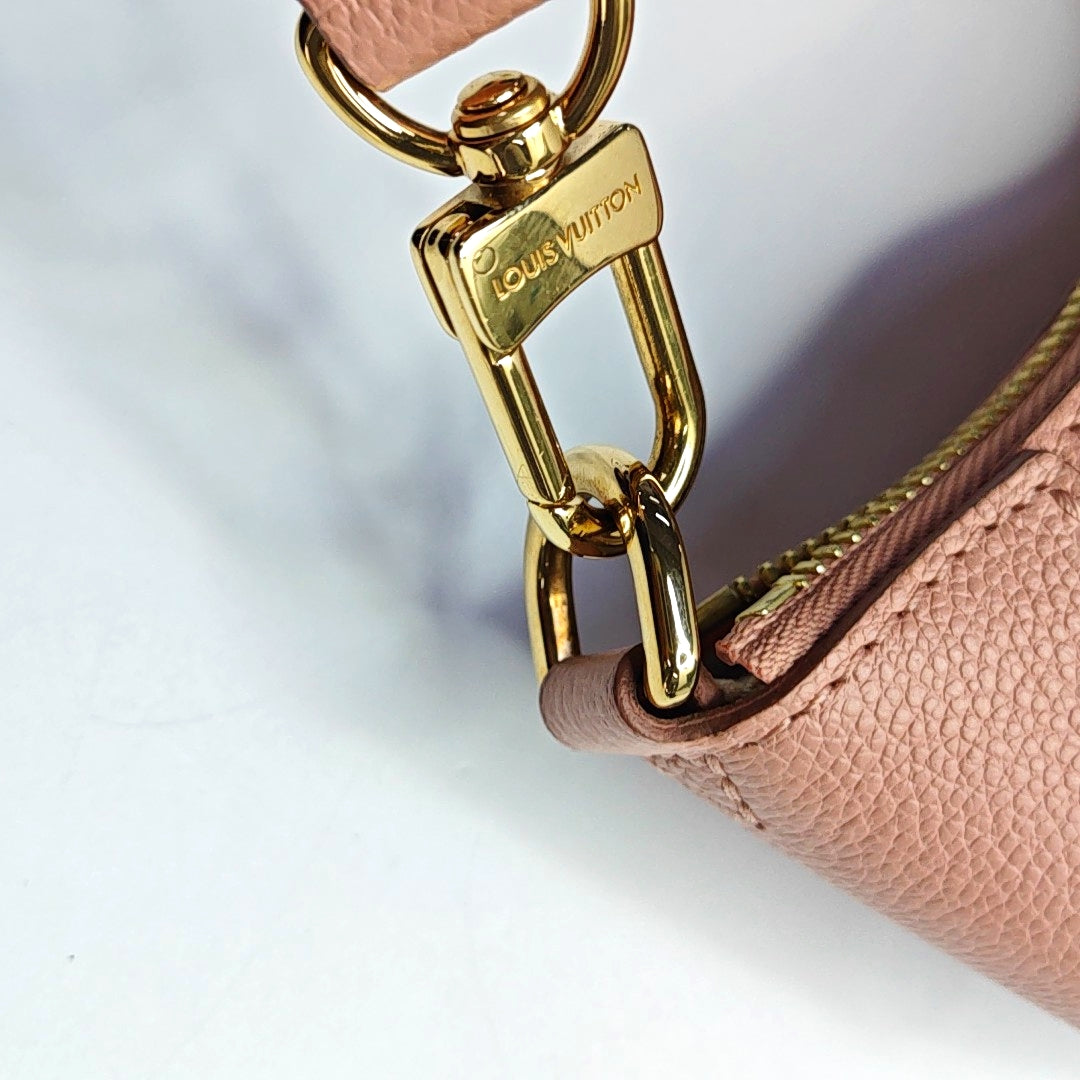 LOUIS VUITTON BAGATELLE Pink Calfskin Monogram Embossed Shoulder Bag Crossbody Tote Bag Gold Hardware 2 Removable Straps-(SKU)-969784927