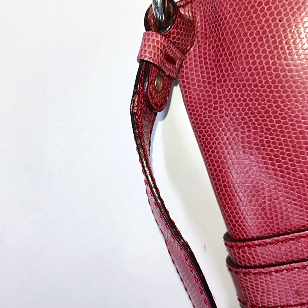 BURBERRY Red Cowhide Embossed Shoulder Bag Tote Silver Hardware-(SKU)-928563763