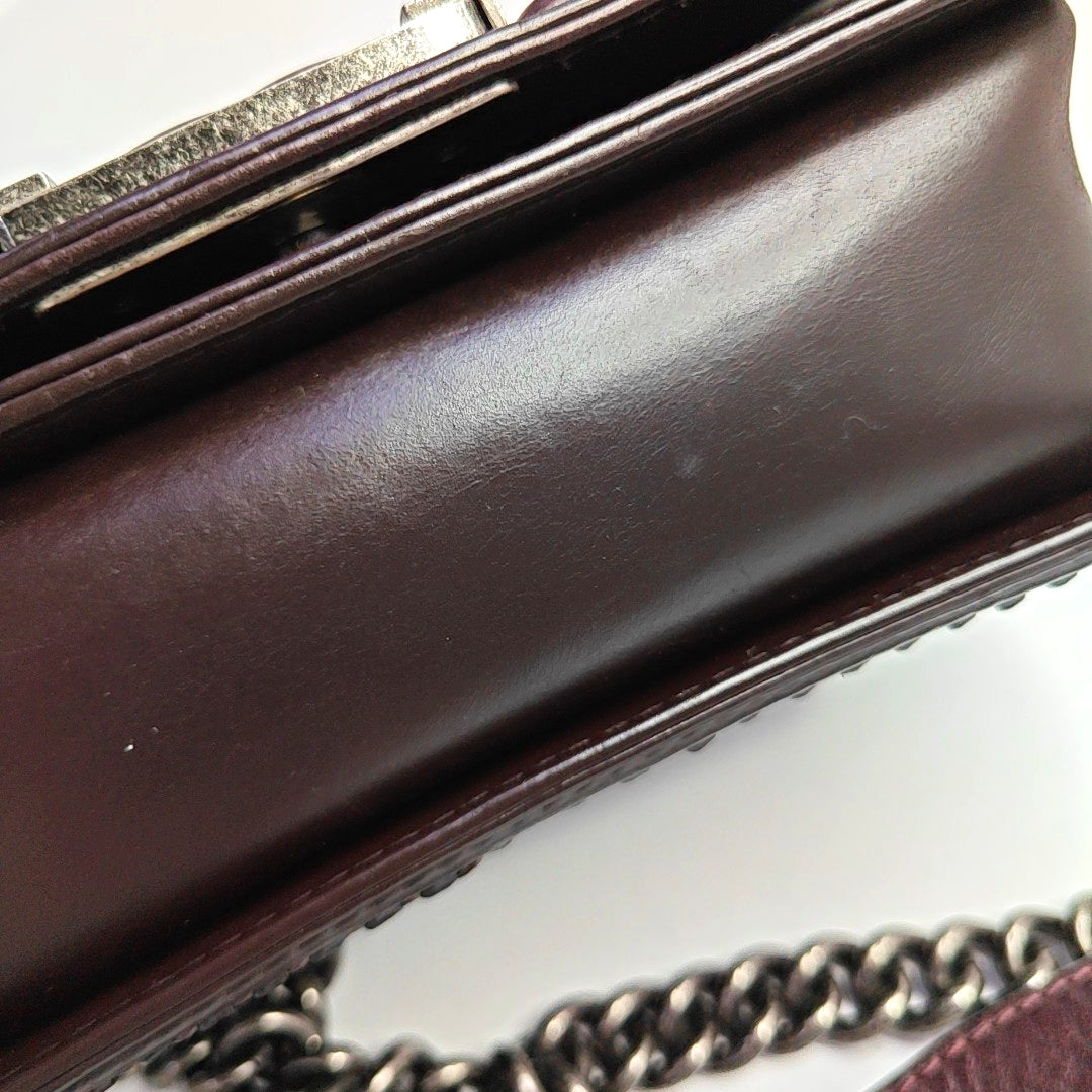 CHANEL BOY CHANEL Small Burgundy Calfskin Quilted Shoulder Bag Tote Crossbody Bag with Detachable Strap Rhodium Hardware 21 Compartments-(SKU)-965756203