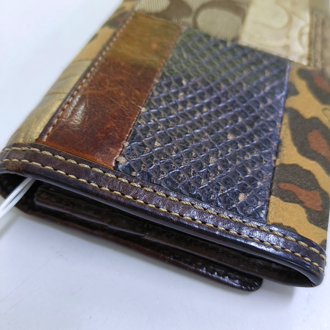 COACH Brown Mixed Material Monogrammed Textured Wallet Golden hardware Vintage model-(SKU)-950089793