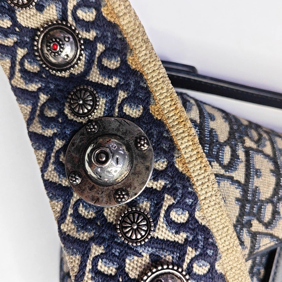 DIOR Saddle Mini Blue Canvas Monogram Saddle Bag Crossbody Shoulder Bag with Gold Hardware, Detachable Strap, Complete Accessories-(SKU)-967687563