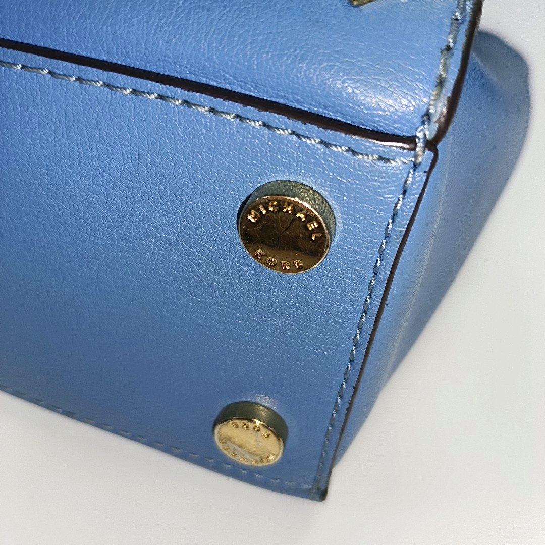 MICHAEL KORS Tote bag Small size Blue Cowhide Studs Single Shoulder Bag Tote Bag Crossbody Bag Golden hardware Removable shoulder strap-(SKU)-929655506