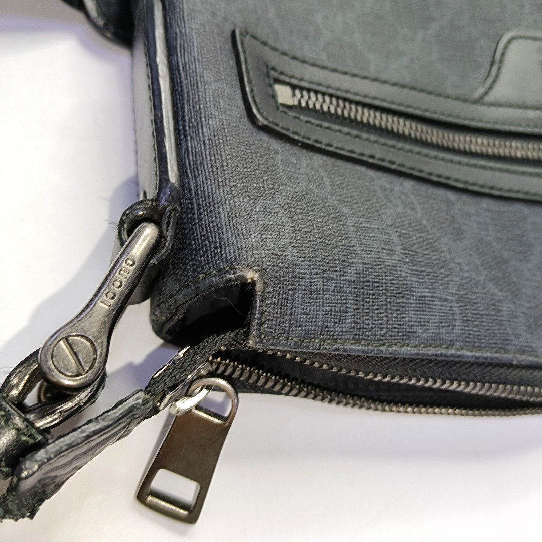 GUCCI Black Coated Canvas Monogram Crossbody Bag Single Shoulder Bag Ruthenium color hardware-(SKU)-957797586