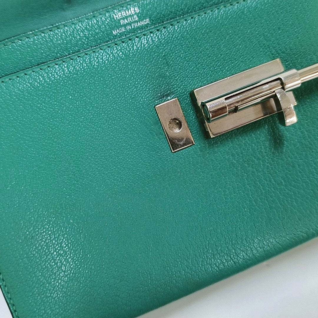 HERMÈS Verrou Mini Velvet Green Chèvre Mysore Goat Leather Gun Bag Crossbody Shoulder Bag Silver Hardware C-(SKU)-969129815