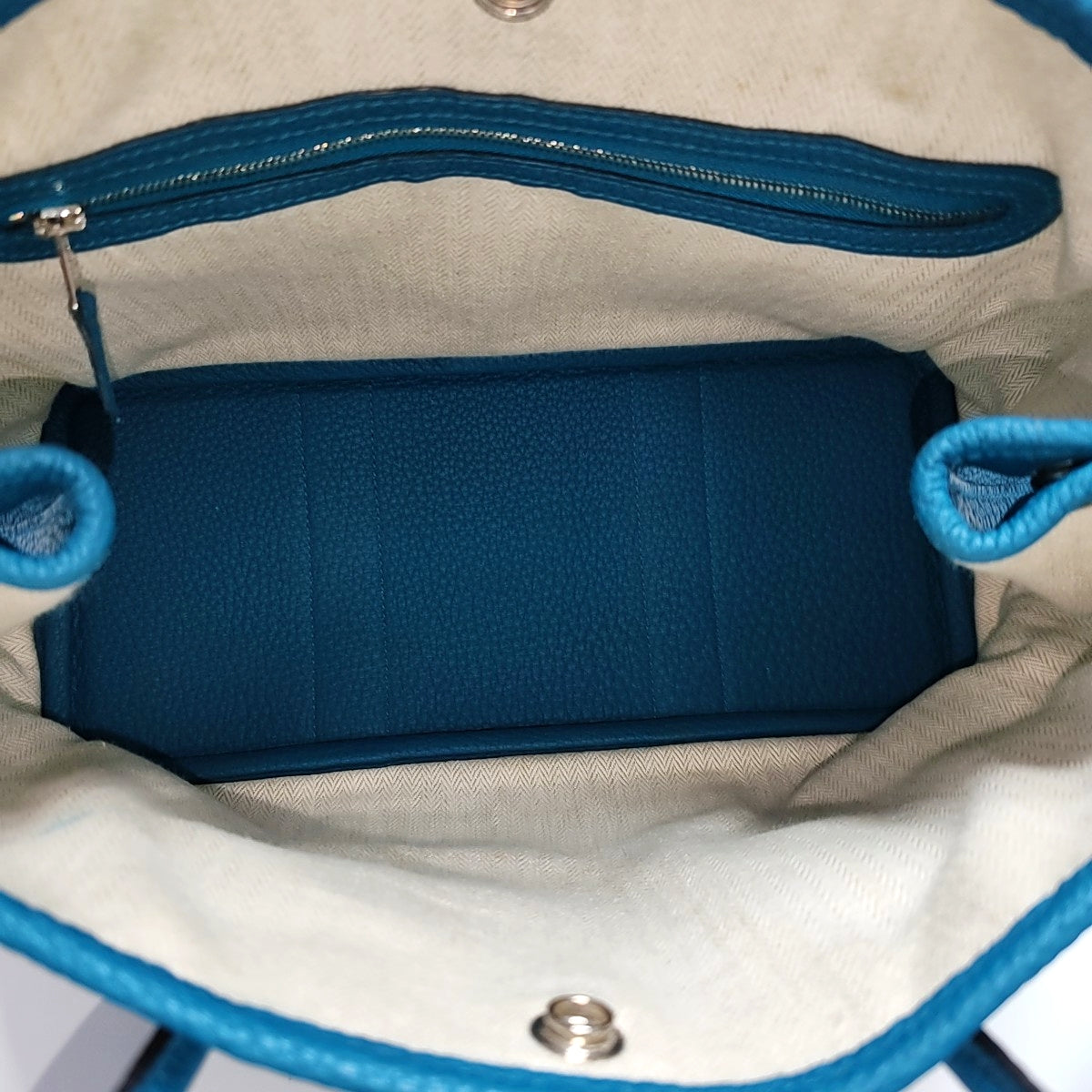 HERMÈS Garden Party 30 Izmir Blue Negonda Calf Leather Garden Bag Handbag with Silver Hardware and C-(SKU)-971169079
