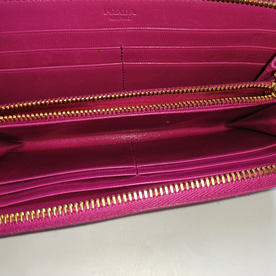 PRADA Fuchsia cowhide cross-grain wallet Golden hardware-(SKU)-960306626