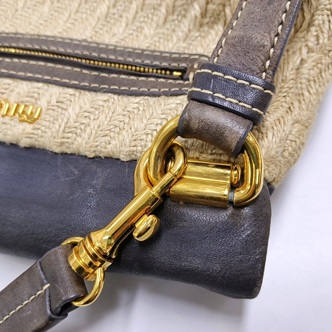 Miu Miu Beige Fabric Crossbody Single Shoulder Bag Golden hardware Removable shoulder strap-(SKU)-951232002
