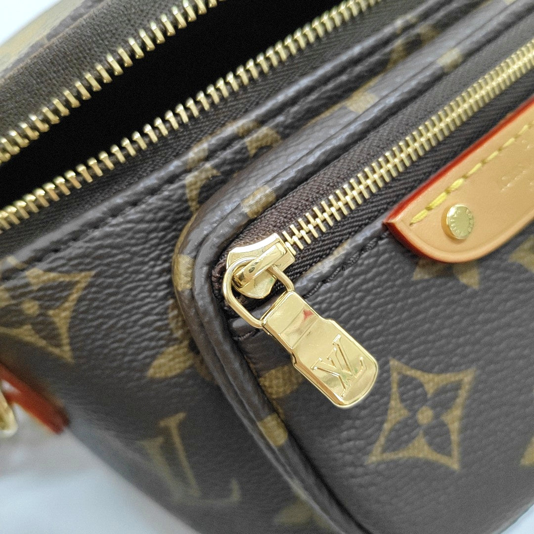 LOUIS VUITTON BUMBAG Mini Brown Coated Canvas Monogram Crossbody Belt Bag Shoulder Bag 2 Detachable Straps-(SKU)-968406235