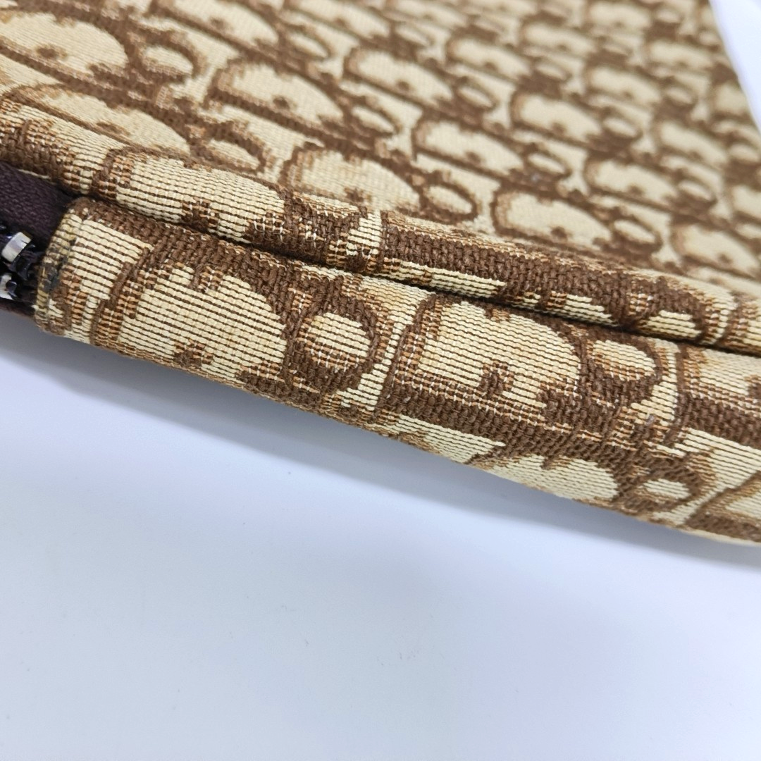 DIOR Khaki Canvas Monogrammed Floral Clutch Brown Hardware-(SKU)-939778735