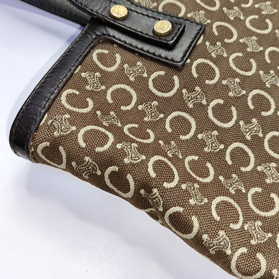 CELINE Brown Canvas Triumph Single Shoulder Bag Tote Bag Golden hardware-(SKU)-945086519