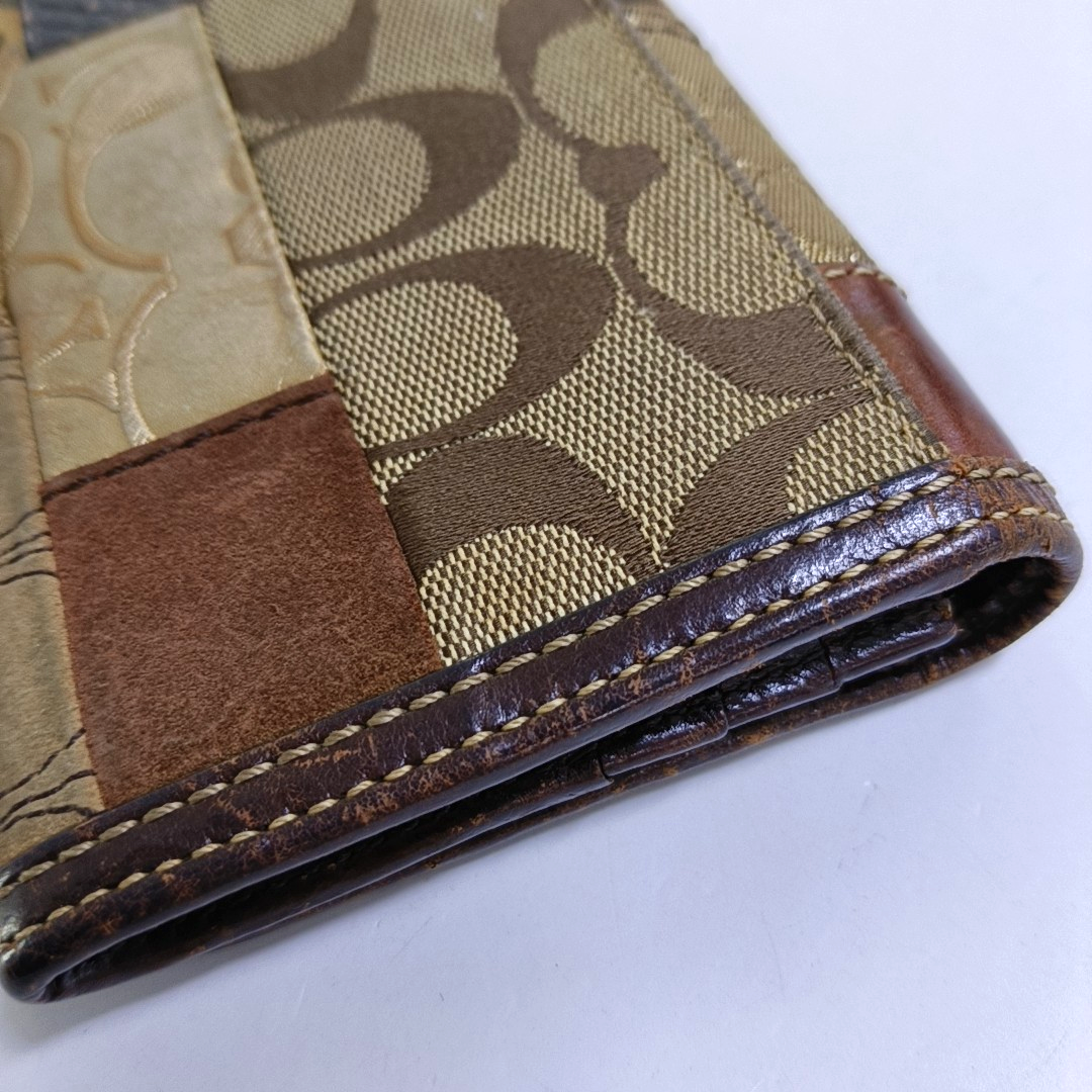 COACH Brown Mixed Material Monogrammed Textured Wallet Golden hardware Vintage model-(SKU)-950089793