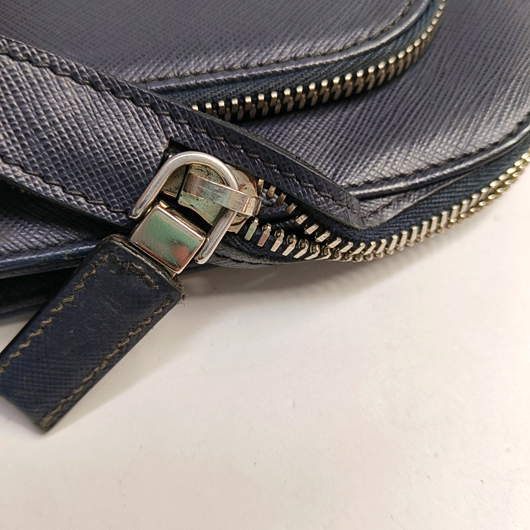 PRADA Blue cowhide cross-grain handbag Silver Hardware-(SKU)-946508554