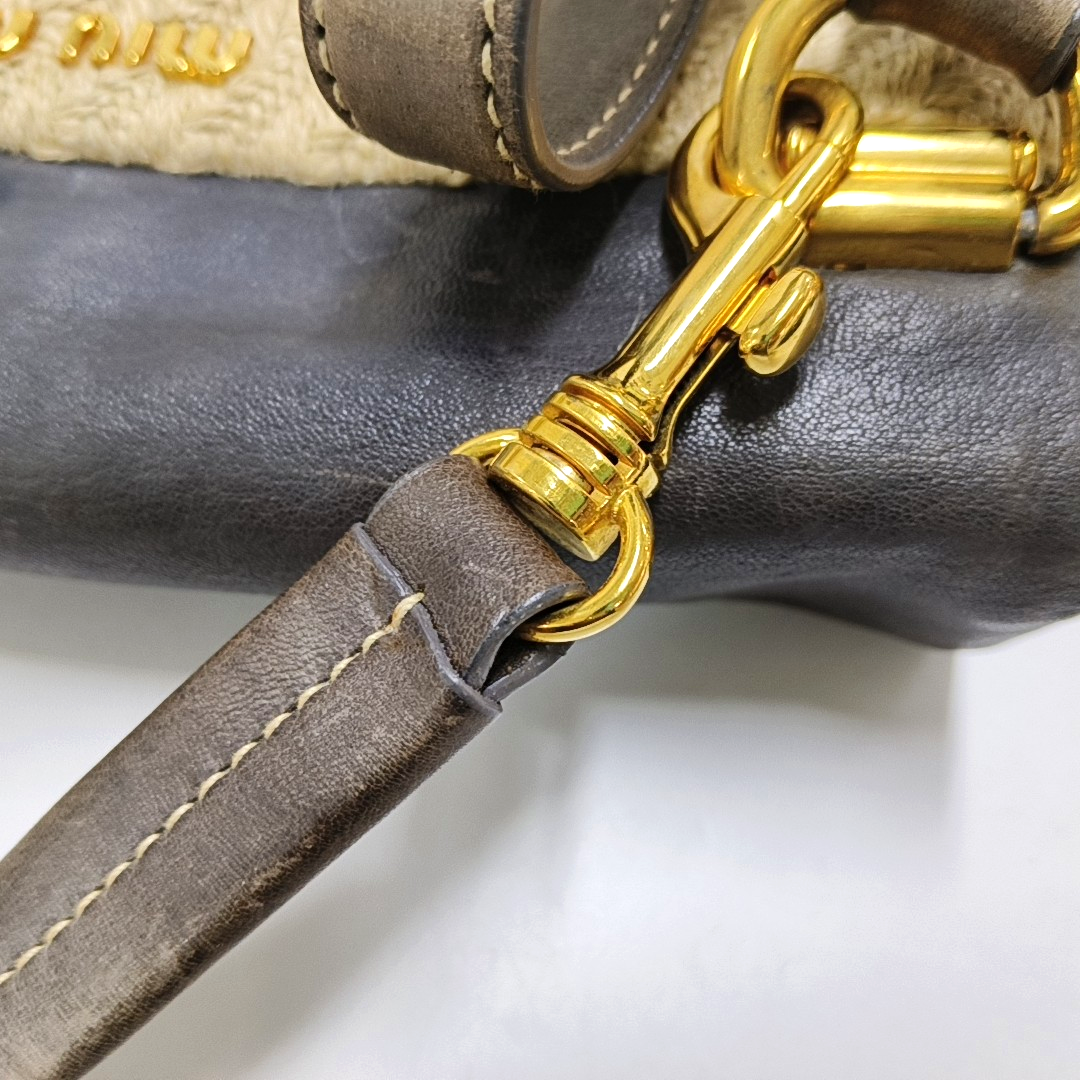 Miu Miu Beige Fabric Crossbody Single Shoulder Bag Golden hardware Removable shoulder strap-(SKU)-951232002