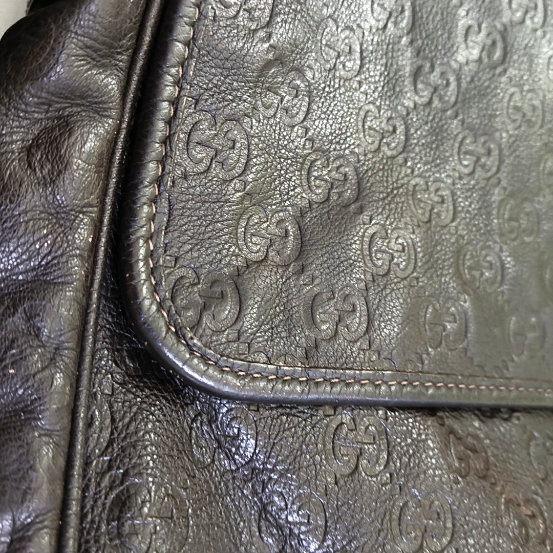 GUCCI Dark Brown Cowhide Monogram Stamped Crossbody Bag Single Shoulder Bag Golden hardware-(SKU)-958917159