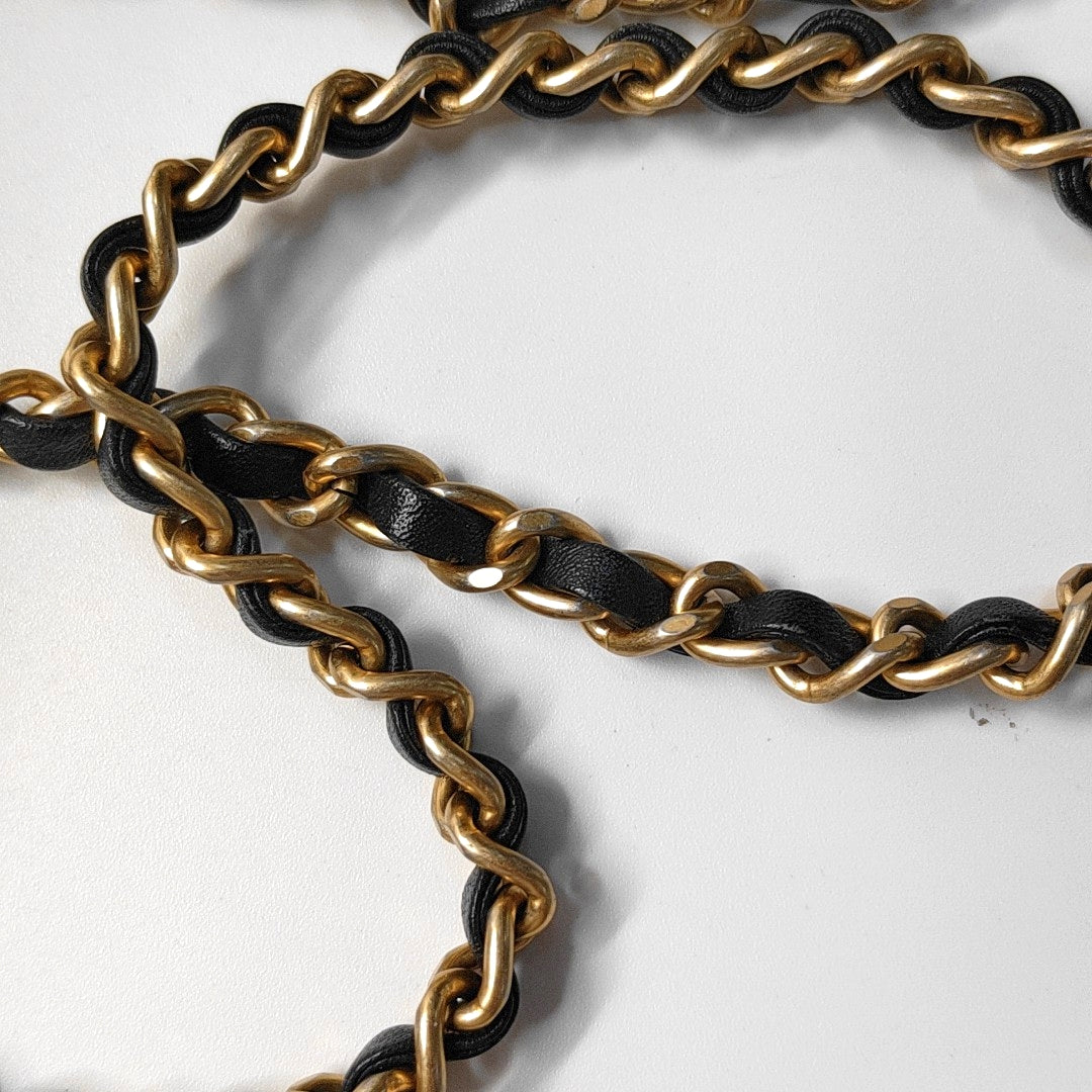 CHANEL EX FLAP Black Cowhide Quilted Monogram Shoulder Bag Crossbody with Gold Hardware, 27 Clasp-(SKU)-967025083