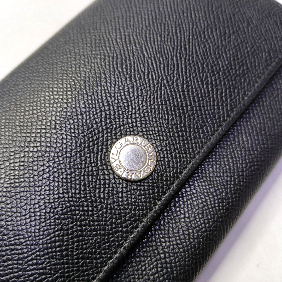 BVLGARI BVLGARI Black Cowhide Embossed Wallet Silver Hardware-(SKU)-942390366