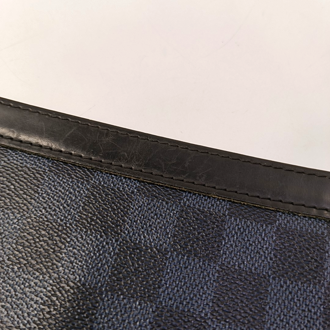 LOUIS VUITTON VOYAGE Medium size Blue Coated Canvas Checkerboard Travel Bag Handbag Silver Hardware-(SKU)-958077011