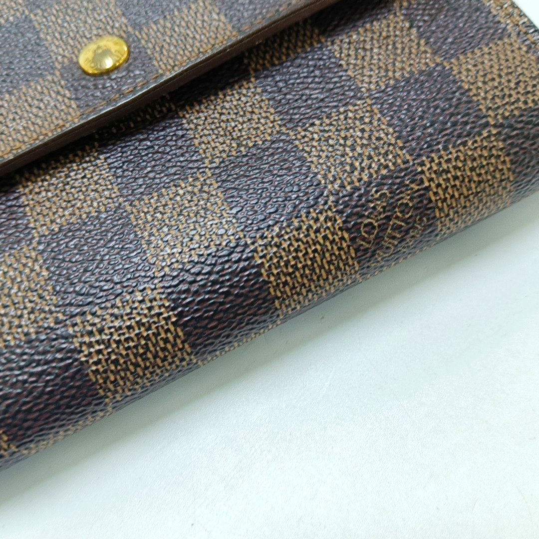 LOUIS VUITTON TRESOR Brown Coated Canvas Checkered Wallet Golden hardware-(SKU)-960314617